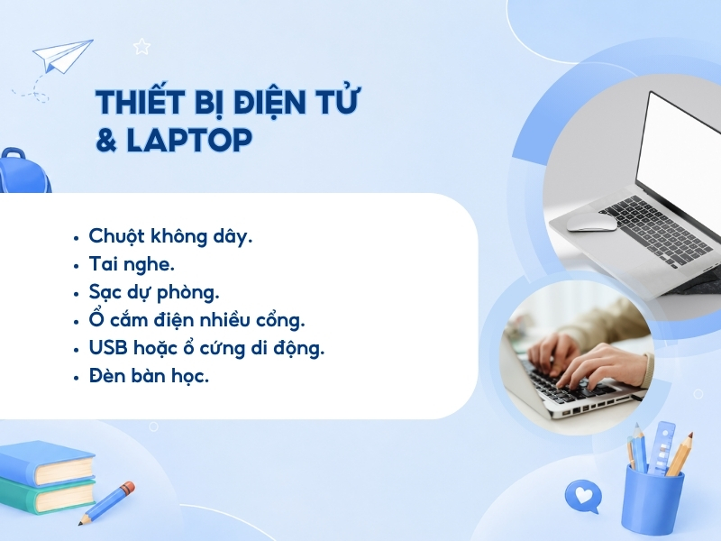 Laptop và thiết bị công nghệ.