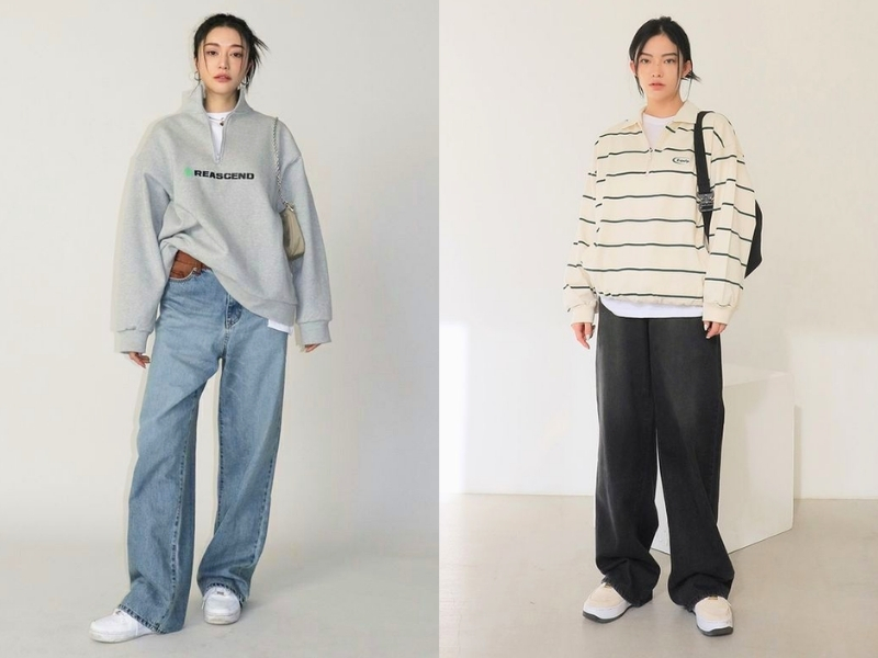 Áo sweater phối quần baggy