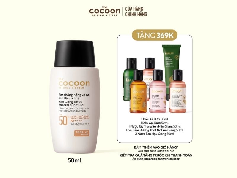 Sale sữa chống nắng vô cơ sen Hậu Giang Cocoon