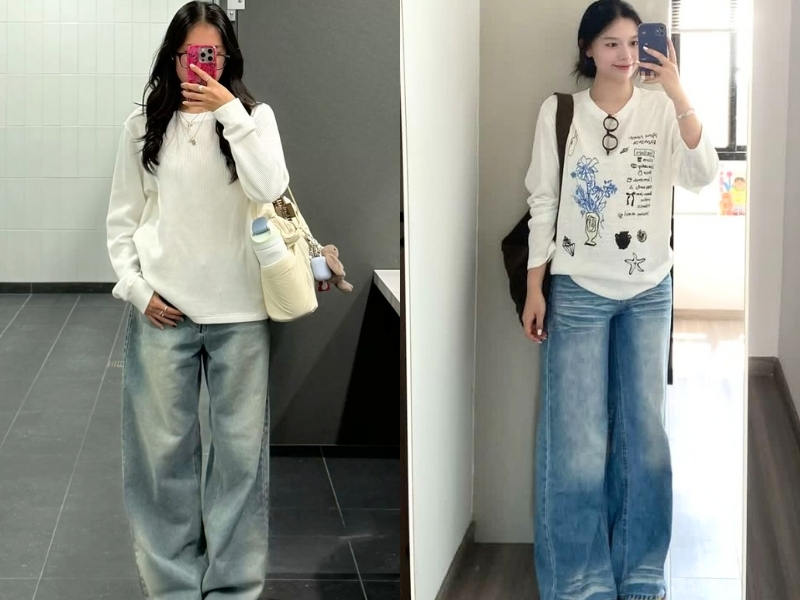 Áo sweater phối quần baggy