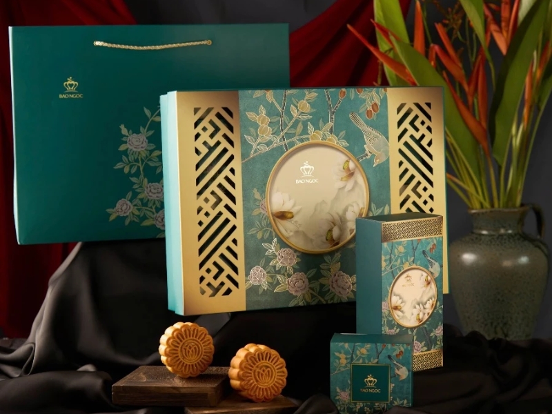 Bánh trung thu Bảo Ngọc Thu Sum Vầy set 4 bánh/80g 1 hộp trà 