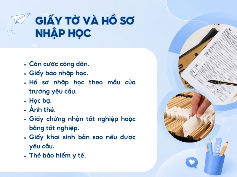 Giấy tờ và hồ sơ nhập học.