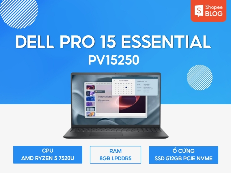 laptop cho học sinh sinh viên dưới 15 triệu Dell Pro 15 Essential PV15255