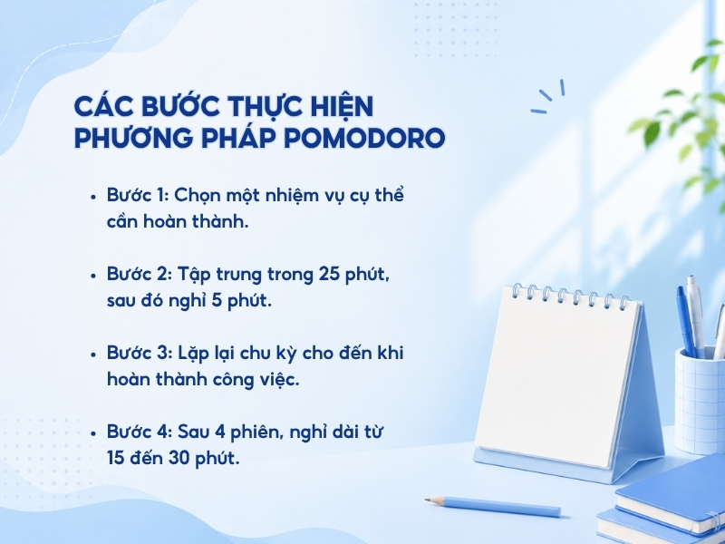Các bước thực hiện phương pháp Pomodoro