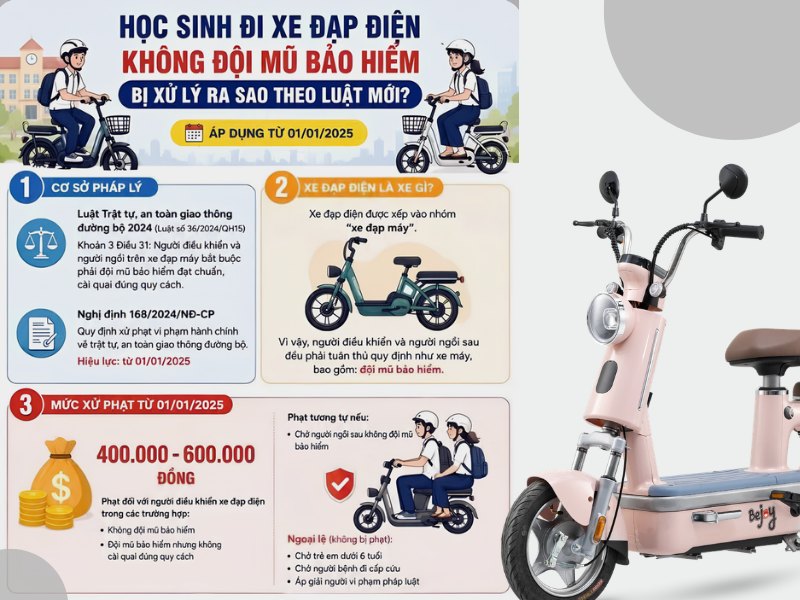 Quy định đội mũ bảo hiểm đi xe đạp điện