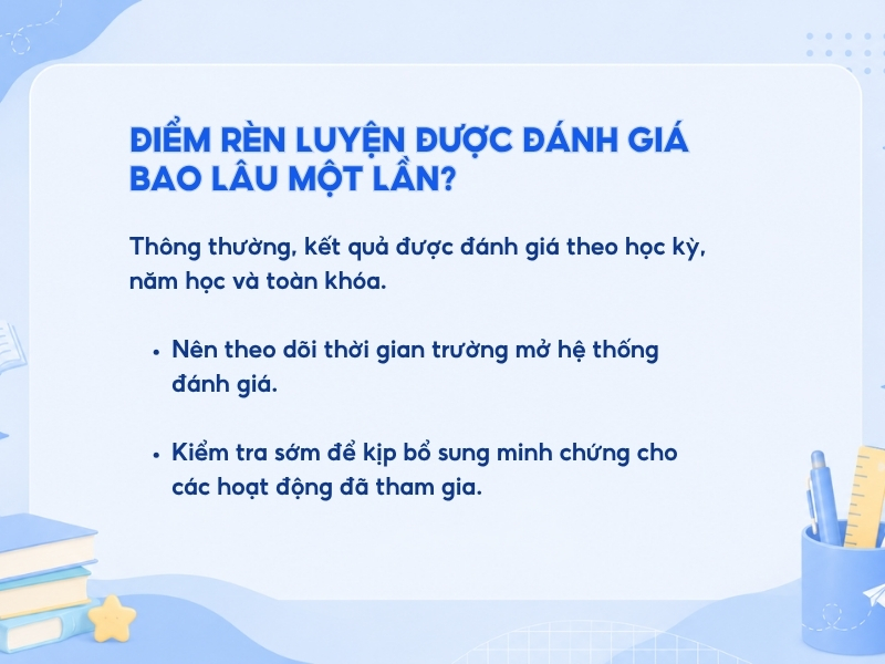 Điểm rèn luyện được đánh giá bao lâu một lần?