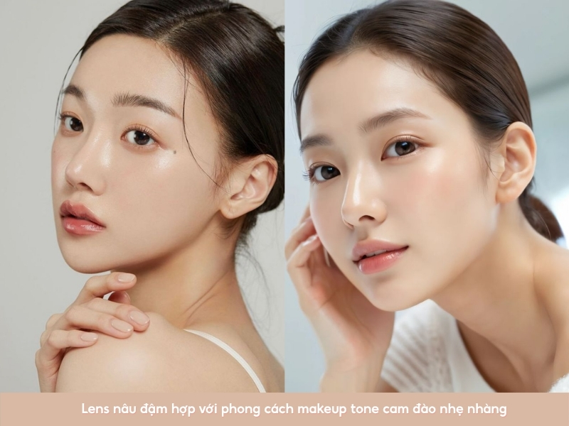 Lens màu nâu đậm đi học tự nhiên