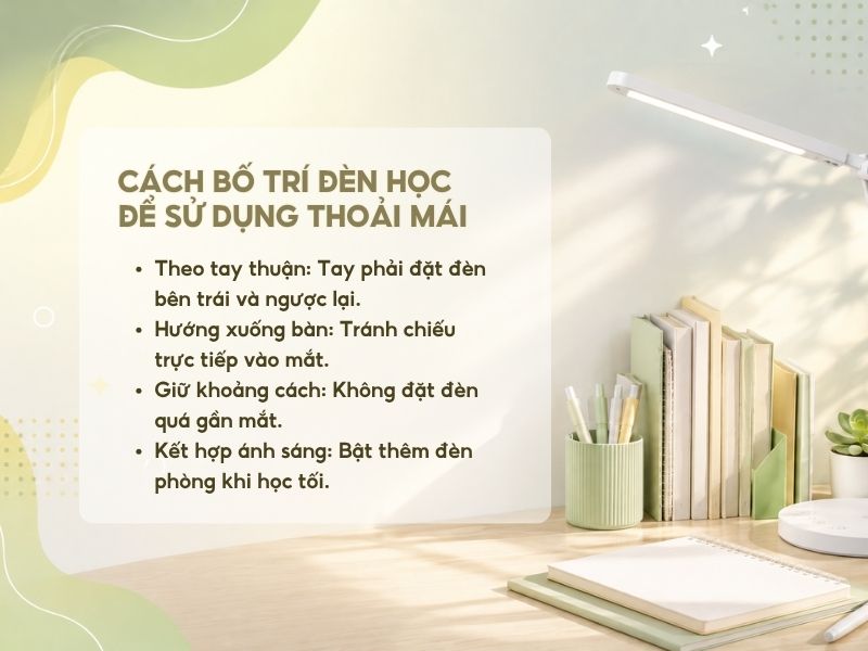 Cách bố trí đèn học để sử dụng thoải mái. 