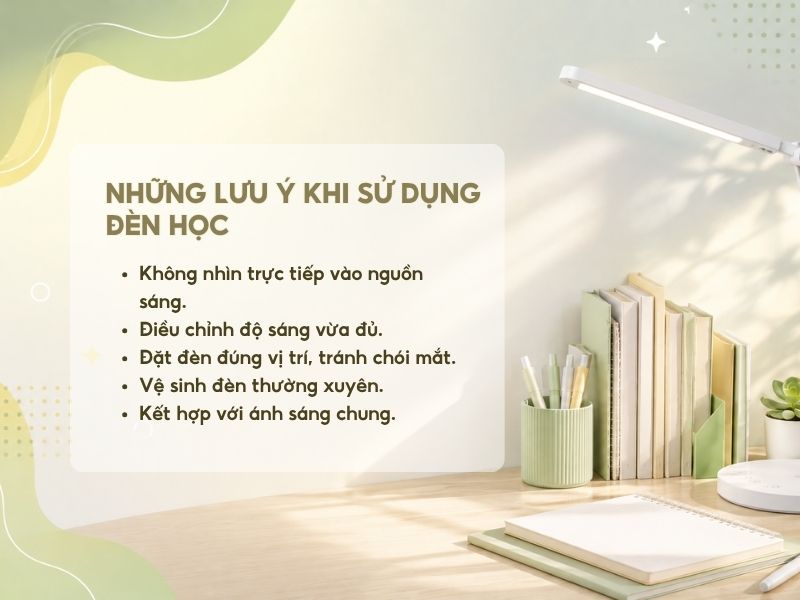 Những lưu ý khi sử dụng đèn học. 