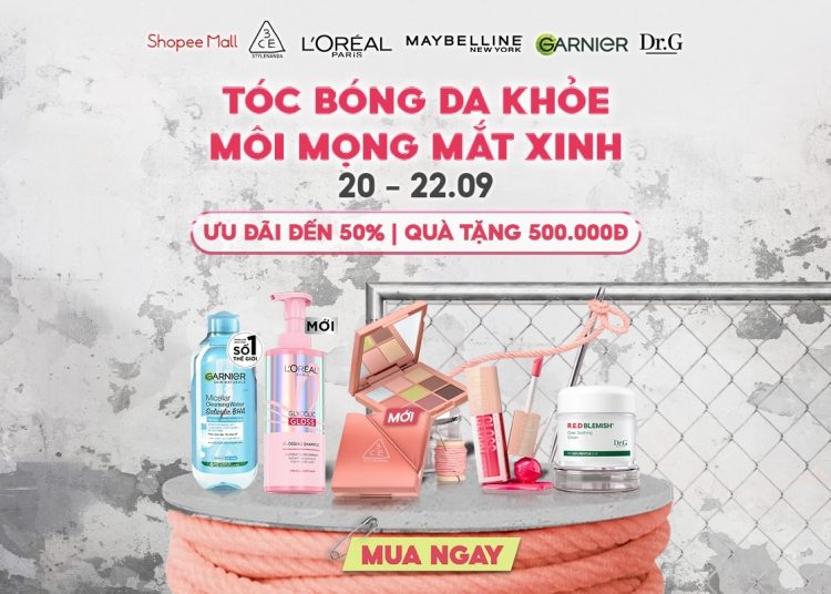 3CE, L'Oréal Paris, Maybelline, Garnier, Dr.G siêu sale thương hiệu tháng 9