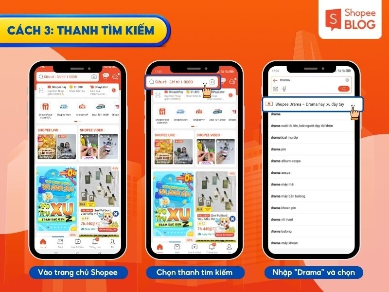 Cách 3: Tìm kiếm Shopee Drama