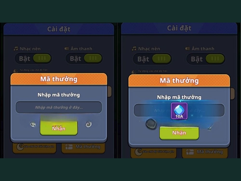 Nhập mã thưởng trong game