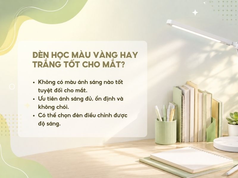 Đèn học màu vàng hay trắng tốt cho mắt? 