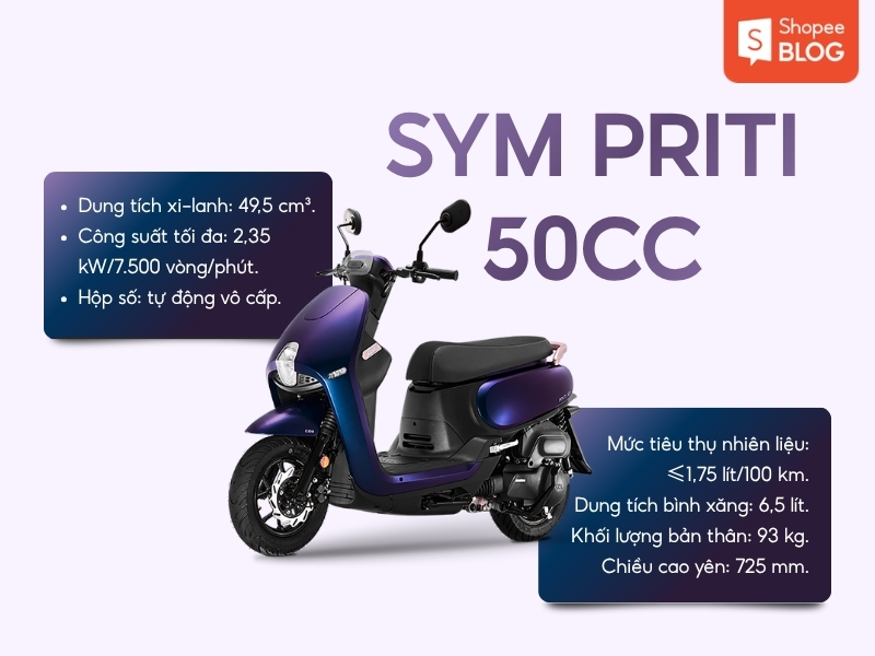Xe ga SYM Priti 50cc cho học sinh nữ