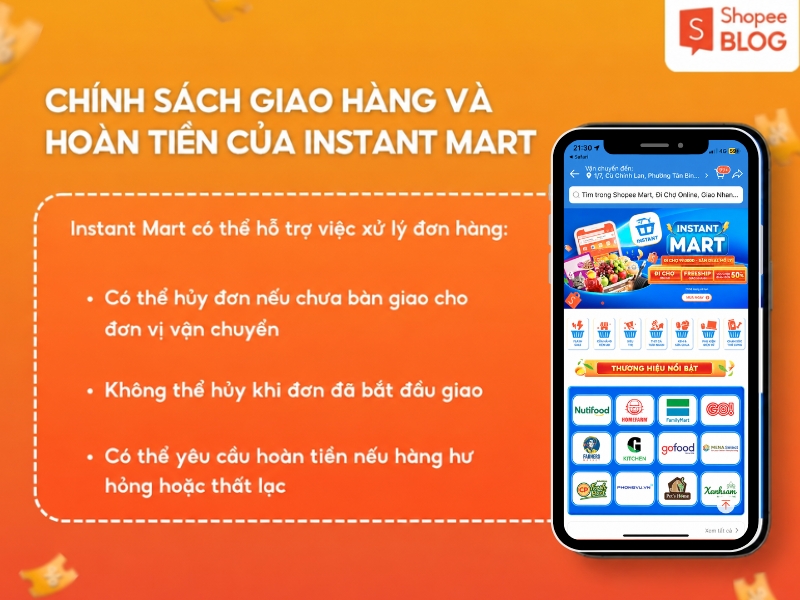 Chính sách giao hàng và hoàn tiền của Instant Mart.