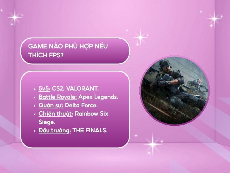 Game nào phù hợp nếu thích FPS?